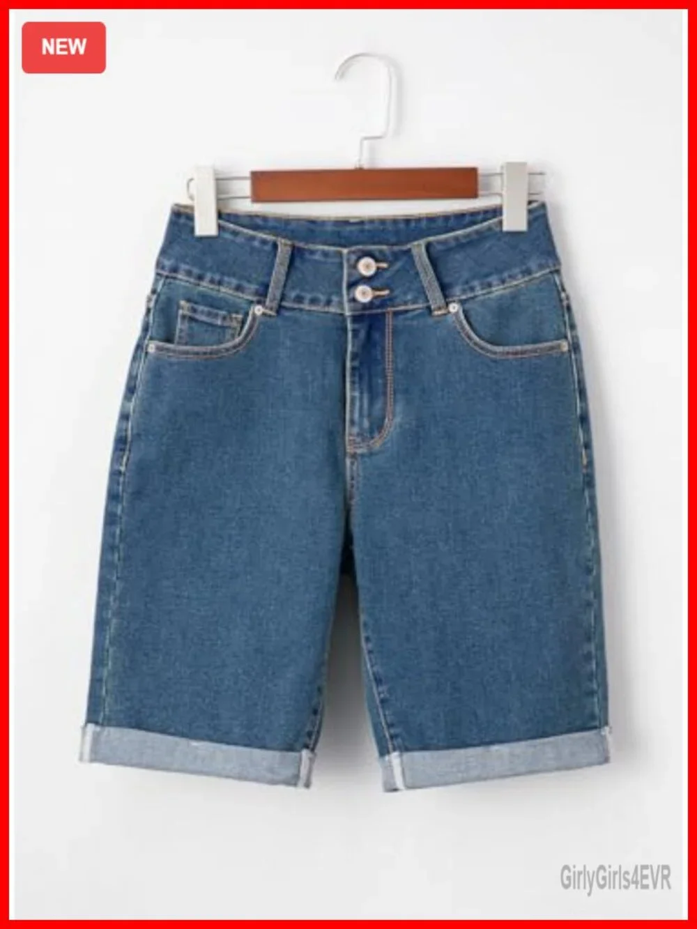 High Waisted Stretch Bermuda Jean Shorts with Rolled Hem for Women Summer Denim